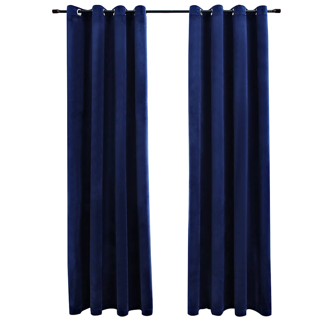 Tende Oscuranti con Anelli 2 pz Blu Scuro in Velluto 140x225 cm | homemem39