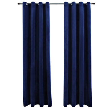 Tende Oscuranti con Anelli 2 pz Blu Scuro in Velluto 140x225 cm | homemem39