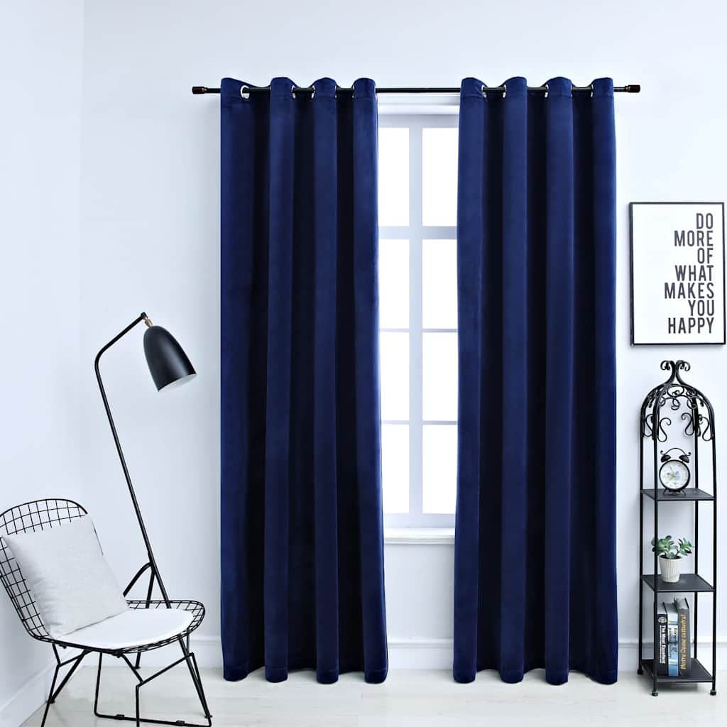 Tende Oscuranti con Anelli 2 pz Blu Scuro in Velluto 140x245 cm | homemem39