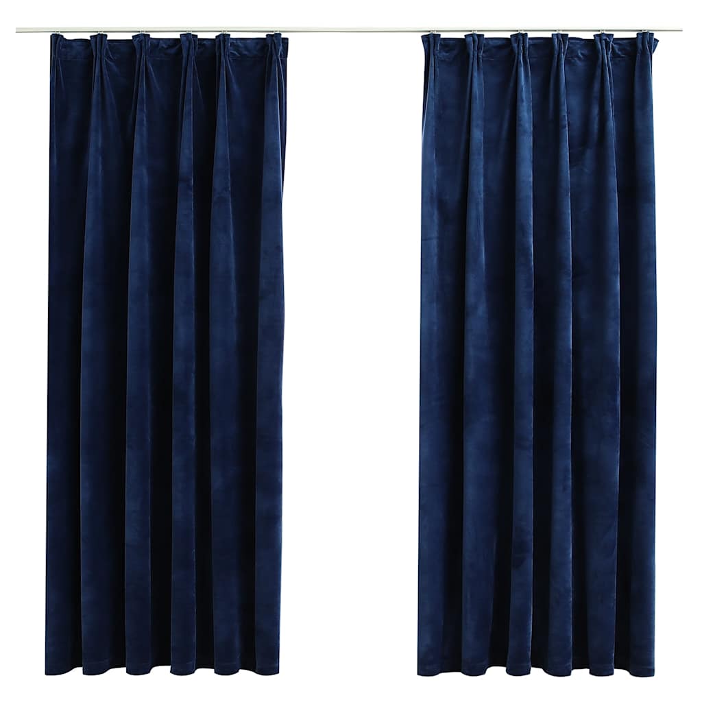 Tende Oscuranti con Ganci 2 pz Blu Scuro in Velluto 140x175 cm | homemem39