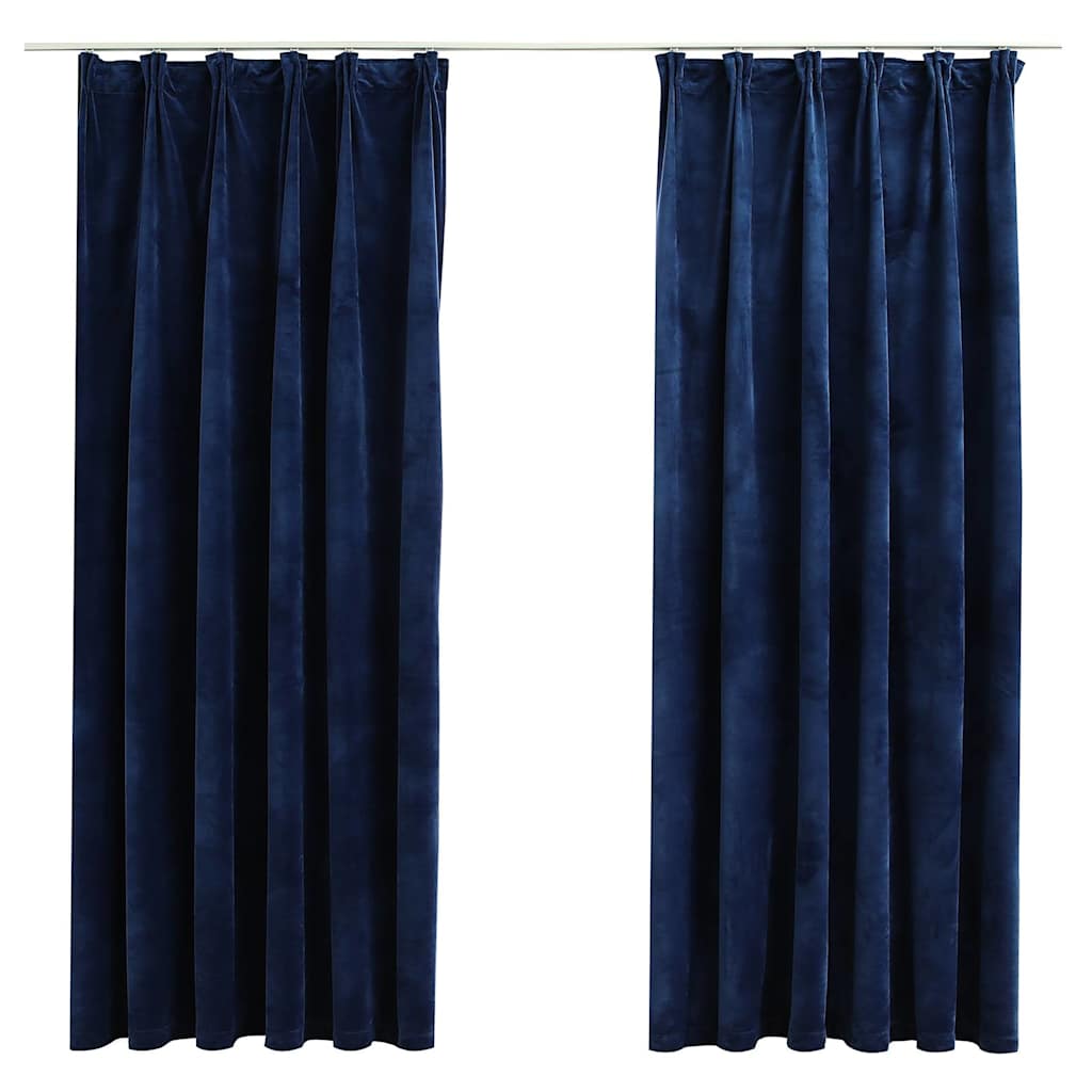 Tende Oscuranti con Ganci 2 pz Blu Scuro in Velluto 140x175 cm