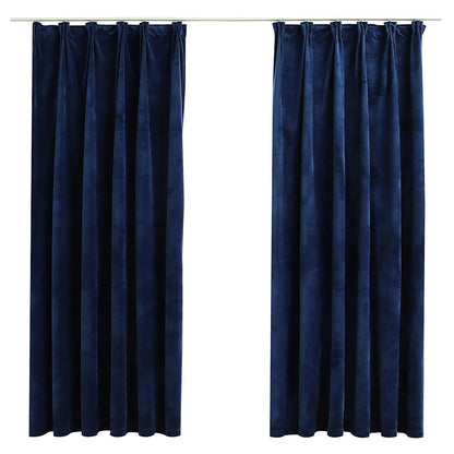 Tende Oscuranti con Ganci 2 pz Blu Scuro in Velluto 140x175 cm