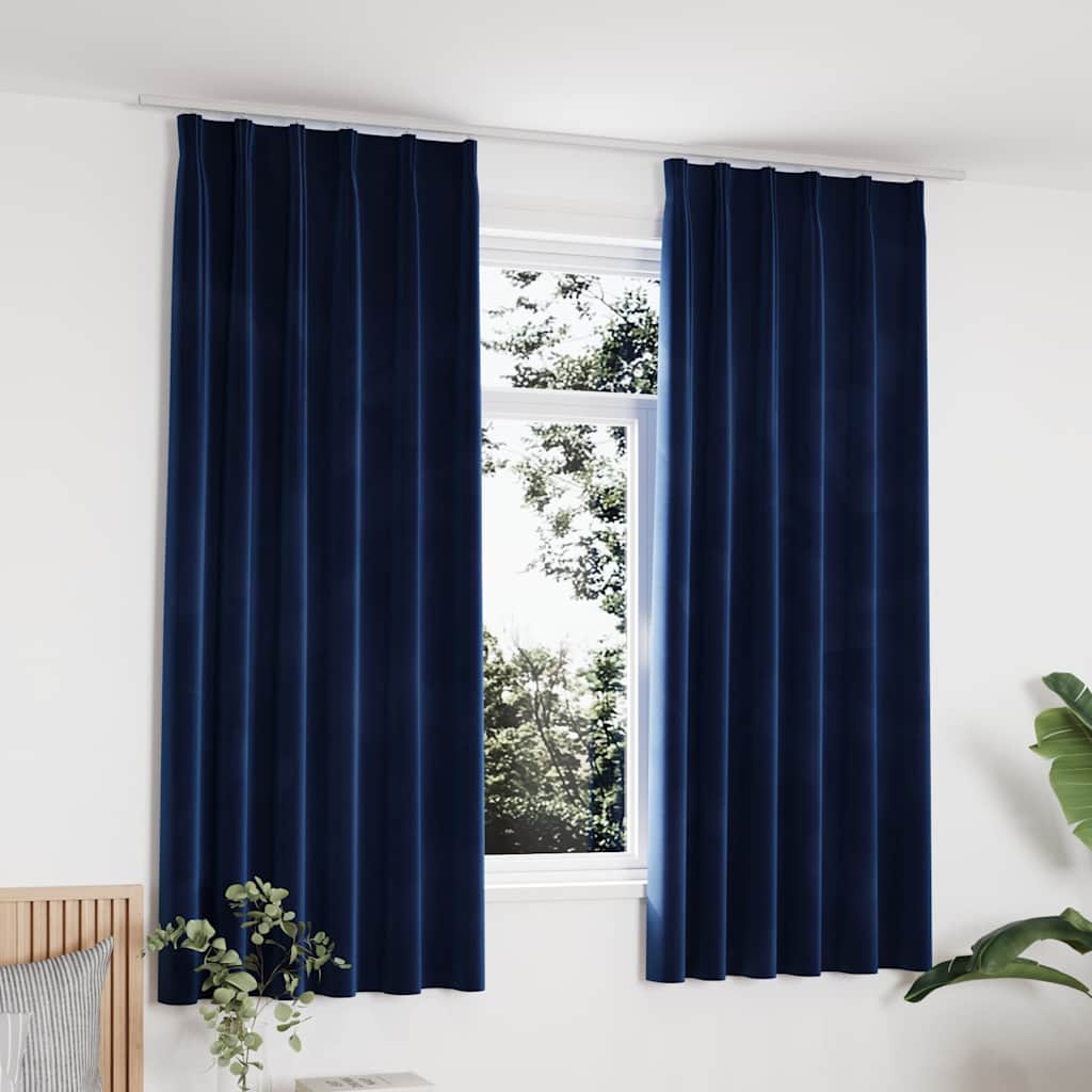 Tende Oscuranti con Ganci 2 pz Blu Scuro in Velluto 140x175 cm