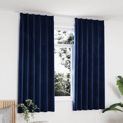 Tende Oscuranti con Ganci 2 pz Blu Scuro in Velluto 140x175 cm