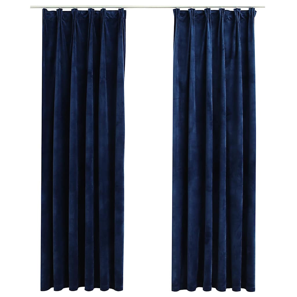 Tende Oscuranti con Ganci 2 pz Blu Scuro in Velluto 140x225 cm