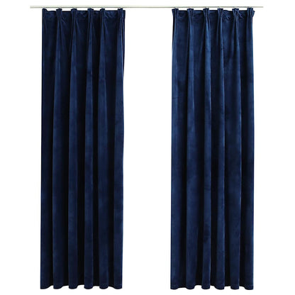 Tende Oscuranti con Ganci 2 pz Blu Scuro in Velluto 140x225 cm