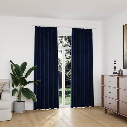 Tende Oscuranti con Ganci 2 pz Blu Scuro in Velluto 140x225 cm