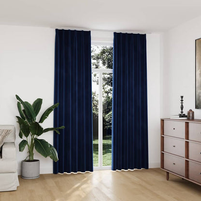 Tende Oscuranti con Ganci 2 pz Blu Scuro in Velluto 140x245 cm