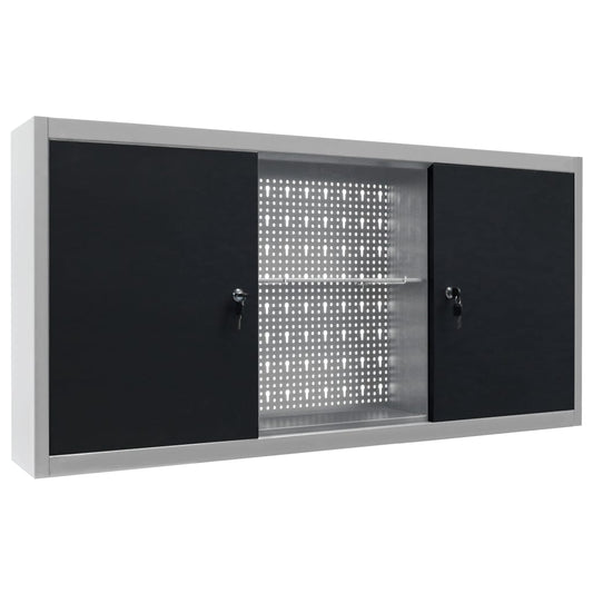 Armadio a Parete Stile Industriale in Metallo Grigio Nero - homemem39