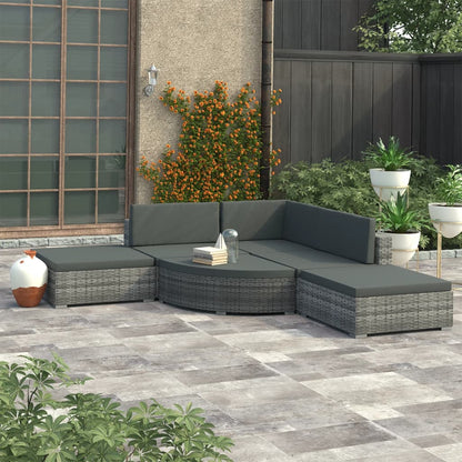 Set Divani da Giardino 6 pz con Cuscini in Polyrattan Grigio - homemem39