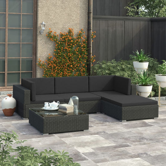 Set Divani da Giardino 5 pz con Cuscini in Polyrattan Nero - homemem39