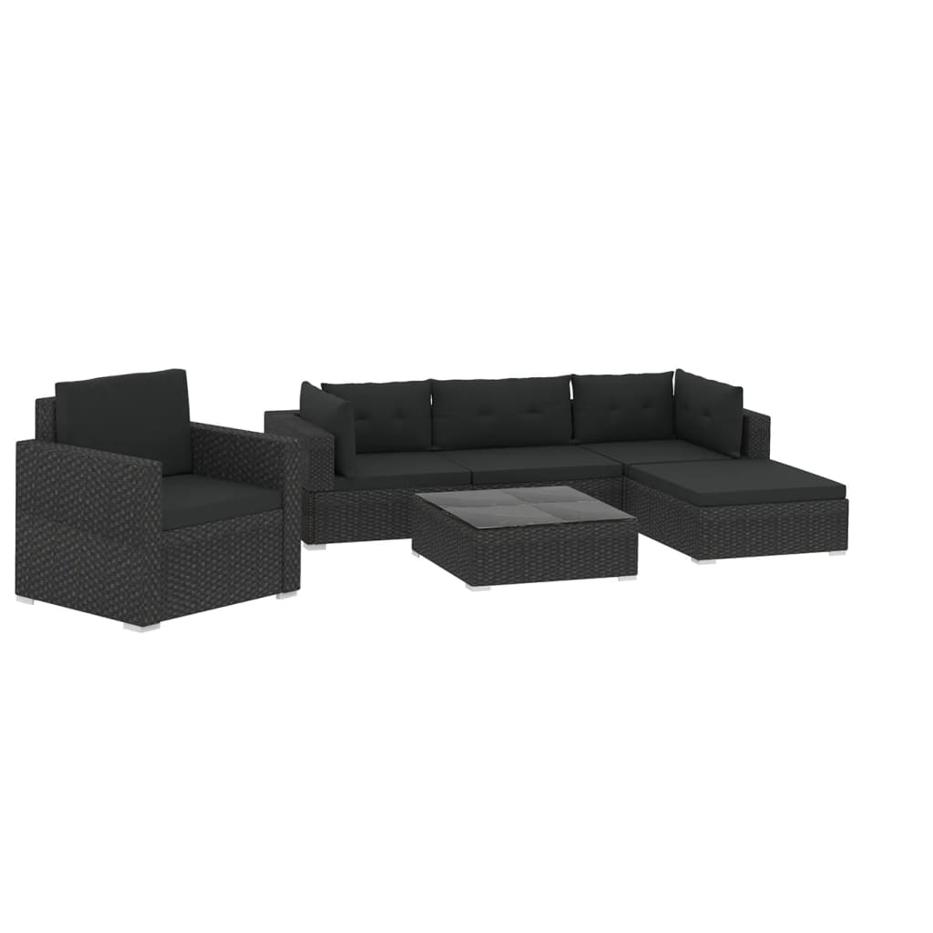 Set Divani da Giardino 6 pz con Cuscini in Polyrattan Nero - homemem39