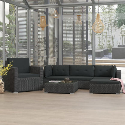 Set Divani da Giardino 6 pz con Cuscini in Polyrattan Nero - homemem39