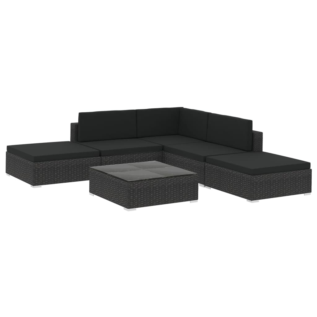 Set Divani da Giardino 6 pz con Cuscini in Polyrattan Nero - homemem39