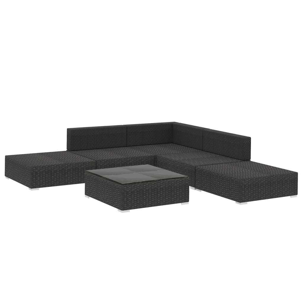 Set Divani da Giardino 6 pz con Cuscini in Polyrattan Nero - homemem39