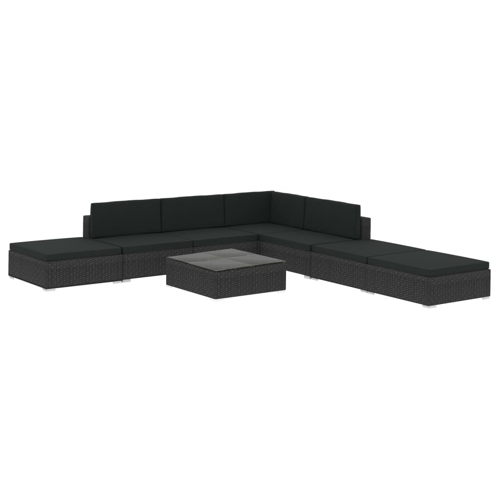 Set Divani da Giardino 8 pz con Cuscini in Polyrattan Nero | homemem39