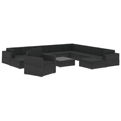 Set Divani da Giardino 12 pz con Cuscini in Polyrattan Nero - homemem39