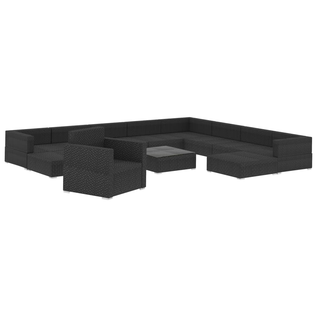Set Divani da Giardino 12 pz con Cuscini in Polyrattan Nero - homemem39