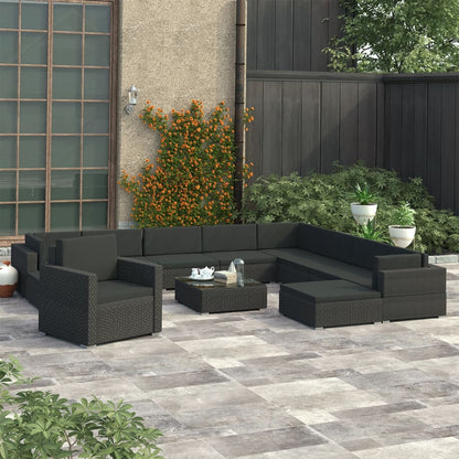 Set Divani da Giardino 12 pz con Cuscini in Polyrattan Nero - homemem39