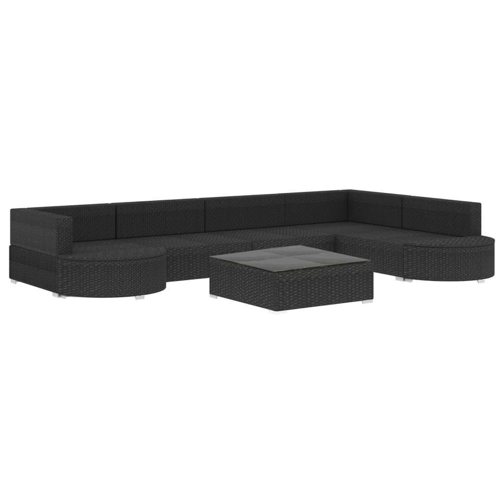Set Divani da Giardino 8 pz con Cuscini in Polyrattan Nero - homemem39