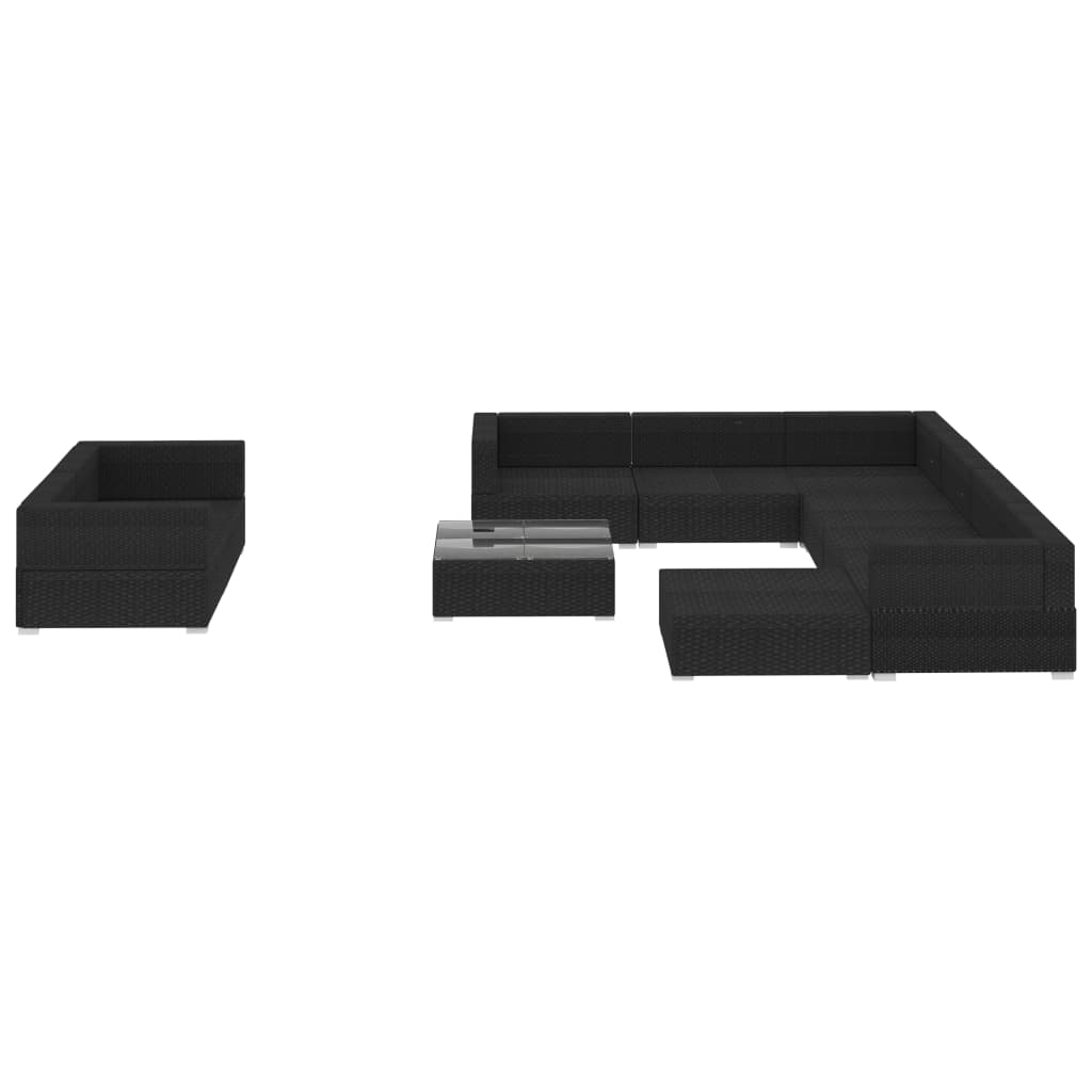 Set Divani da Giardino 10 pz con Cuscini in Polyrattan Nero - homemem39