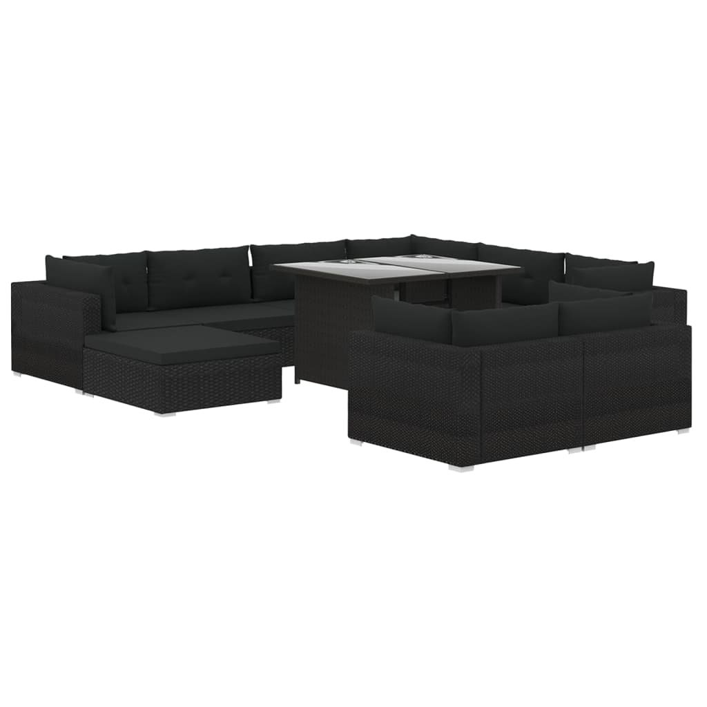 Set Divani da Giardino 10 pz con Cuscini in Polyrattan Nero