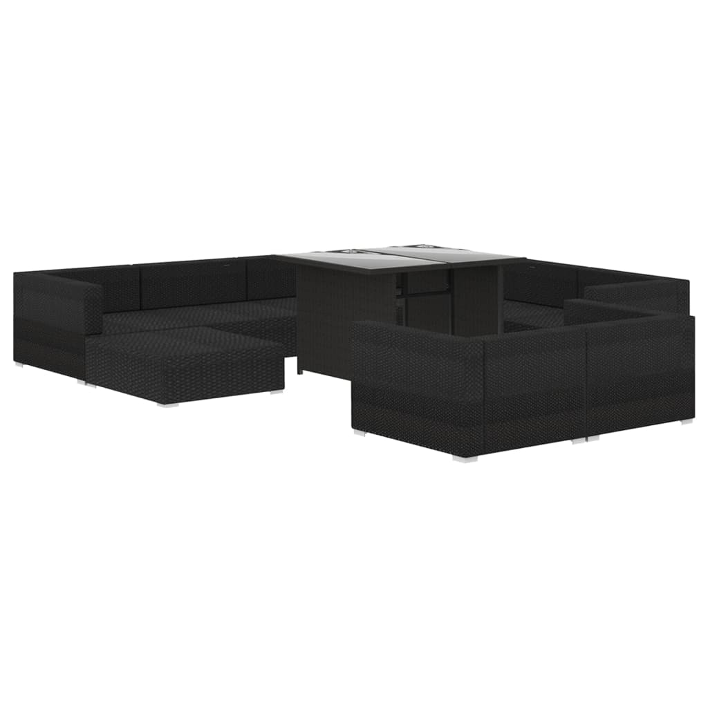 Set Divani da Giardino 10 pz con Cuscini in Polyrattan Nero
