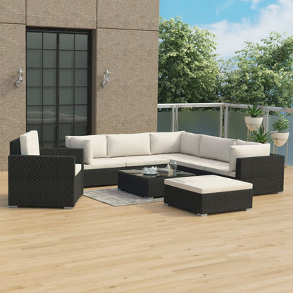 Set Divani da Giardino 8 pz con Cuscini in Polyrattan Nero - homemem39