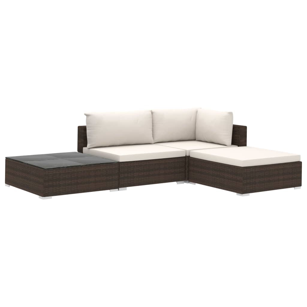 Set Divani da Giardino 4 pz con Cuscini in Polyrattan Marrone - homemem39