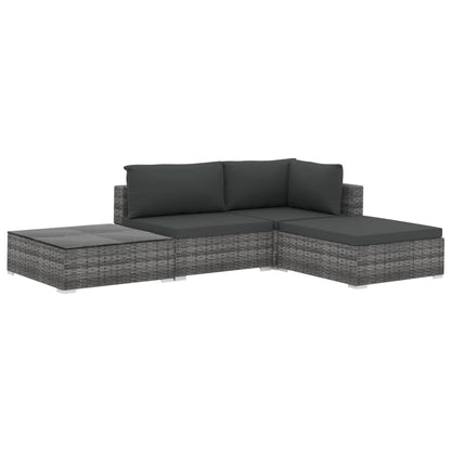 Set Divani da Giardino 4 pz con Cuscini in Polyrattan Grigio | homemem39