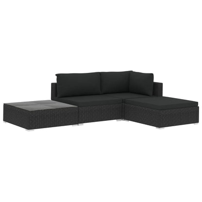 Set Divani da Giardino 4 pz con Cuscini in Polyrattan Nero - homemem39