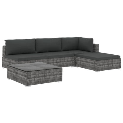 Set Divani da Giardino 5 pz con Cuscini in Polyrattan Grigio | homemem39