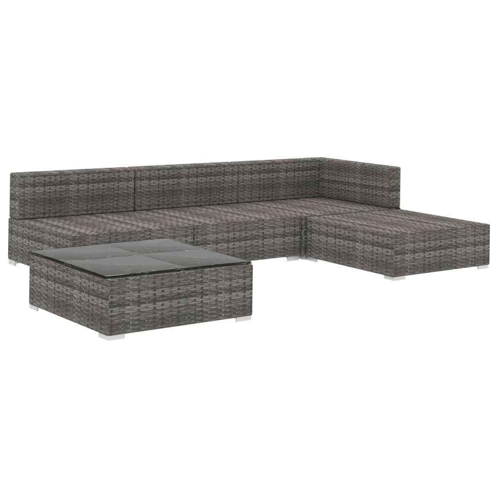 Set Divani da Giardino 5 pz con Cuscini in Polyrattan Grigio | homemem39