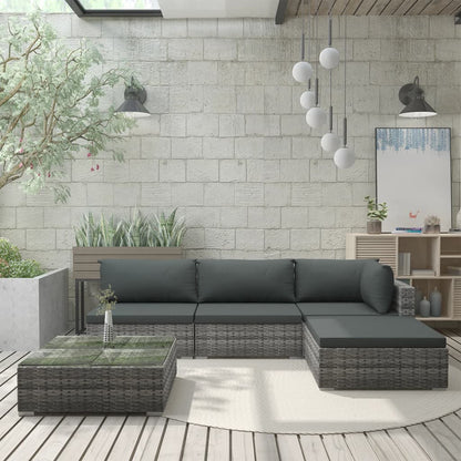 Set Divani da Giardino 5 pz con Cuscini in Polyrattan Grigio | homemem39