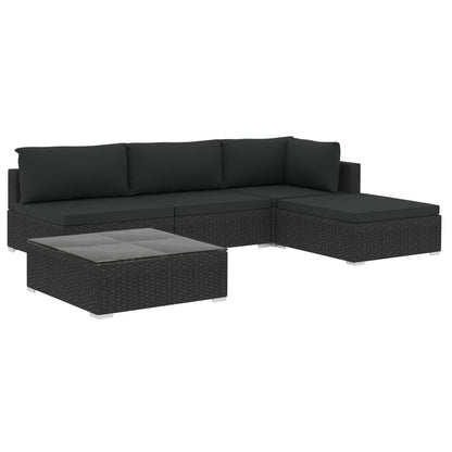 Set Divani da Giardino 5 pz con Cuscini in Polyrattan Nero - homemem39