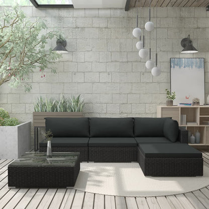 Set Divani da Giardino 5 pz con Cuscini in Polyrattan Nero - homemem39