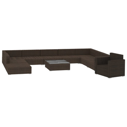 Set Divani da Giardino 11 pz con Cuscini in Polyrattan Marrone - homemem39