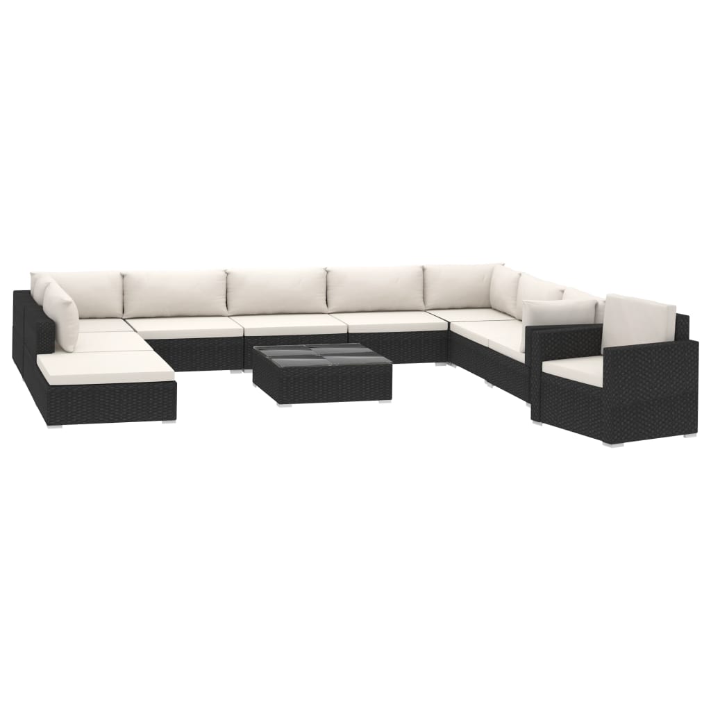 Set Divani da Giardino 11 pz con Cuscini in Polyrattan Nero - homemem39
