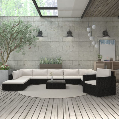 Set Divani da Giardino 11 pz con Cuscini in Polyrattan Nero - homemem39