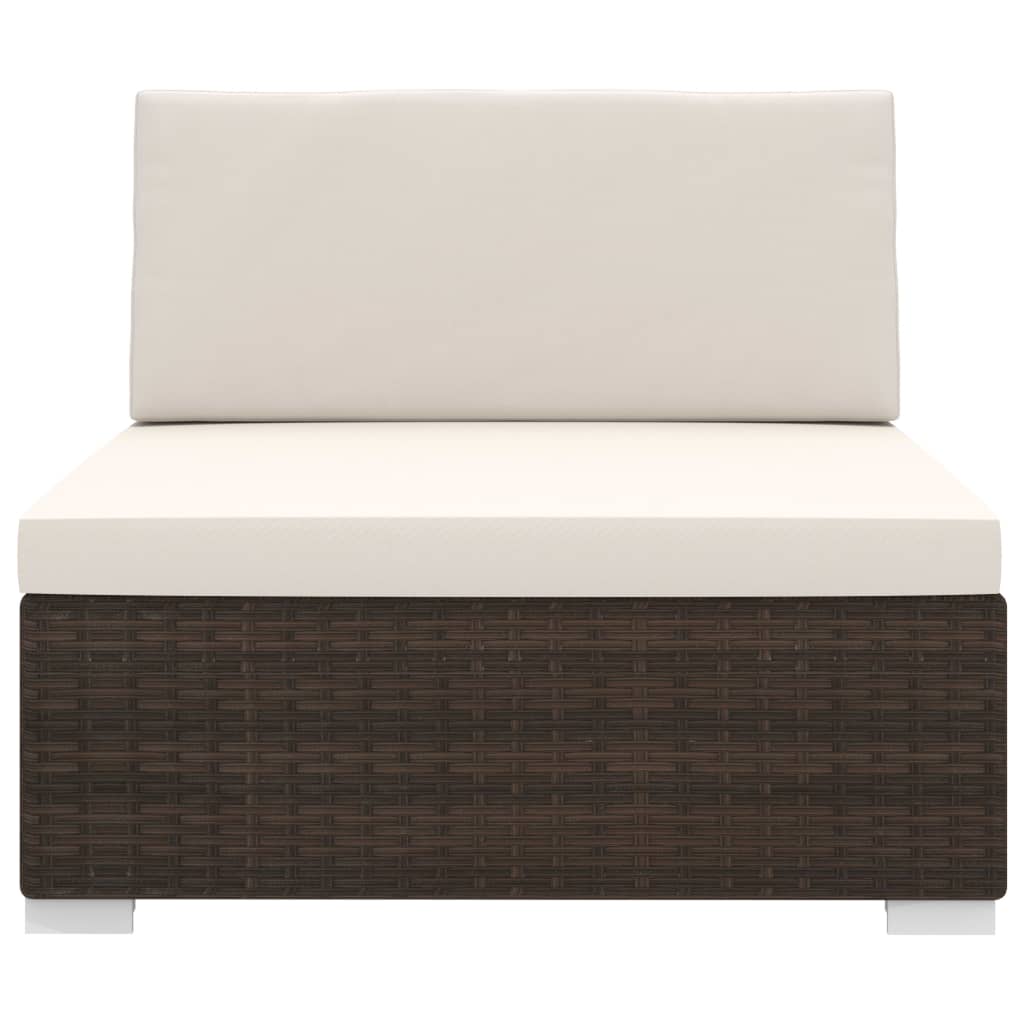Seduta Centrale Modulare 1 pz con Cuscini in Polyrattan Marrone - homemem39