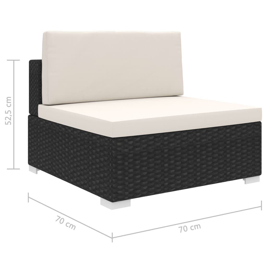 Seduta Centrale Modulare 1 pz con Cuscini in Polyrattan Nero - homemem39