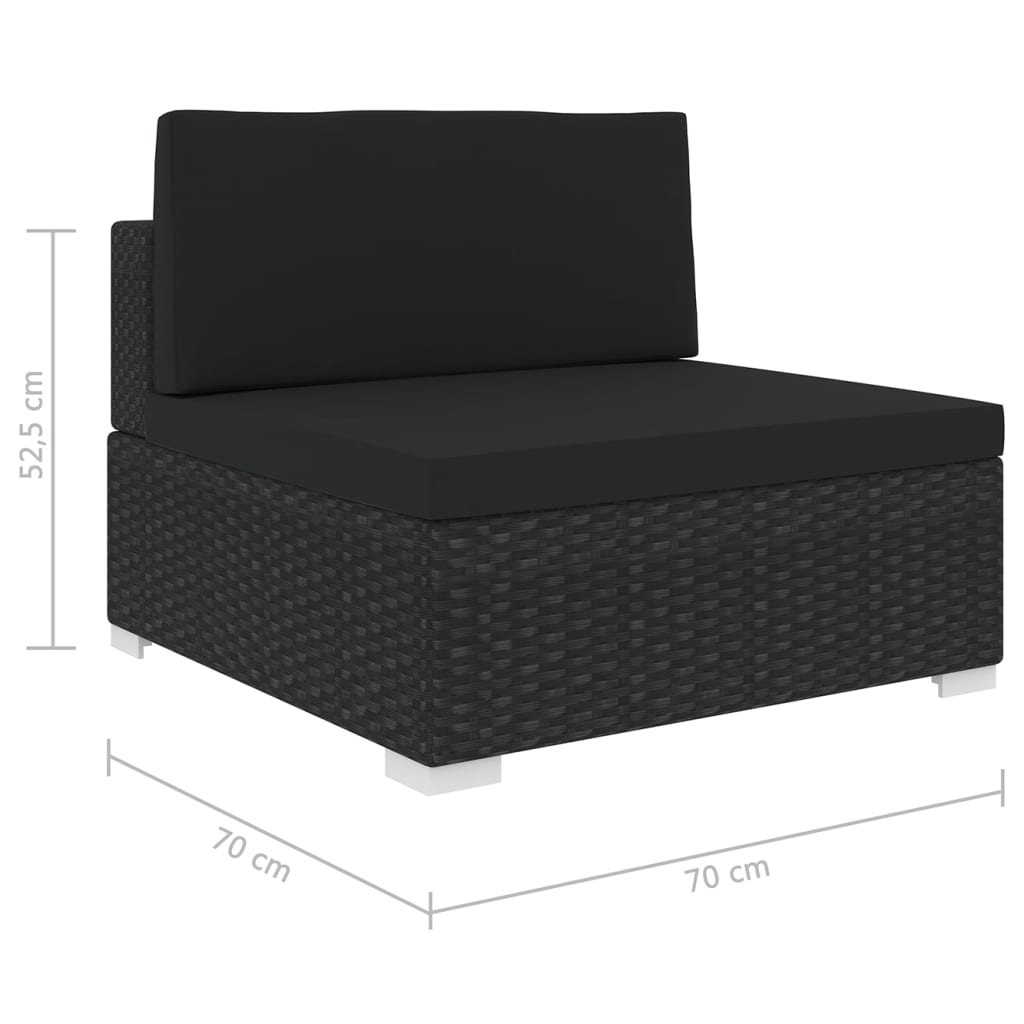 Seduta Centrale Modulare 1 pz con Cuscini in Polyrattan Nero - homemem39