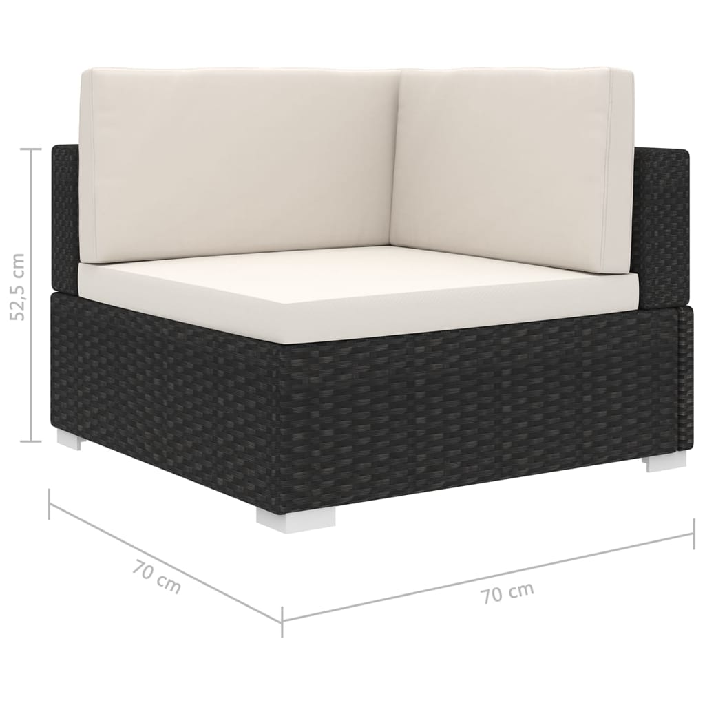 Poltrona Modulare ad Angolo 1 pz con Cuscini in Polyrattan Nero