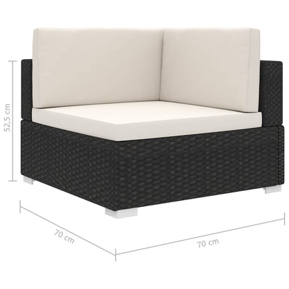Poltrona Modulare ad Angolo 1 pz con Cuscini in Polyrattan Nero