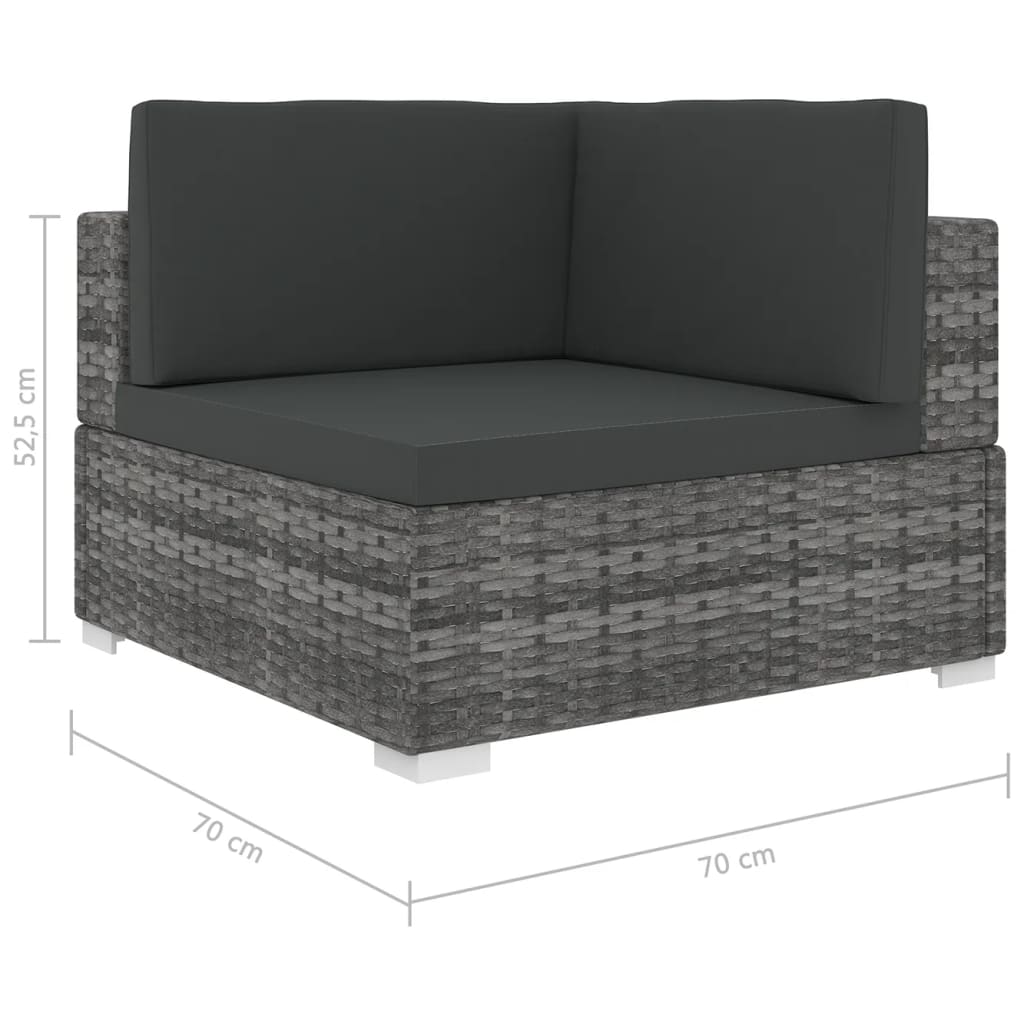 Poltrona Modulare ad Angolo 1 pz con Cuscini Polyrattan Grigio - homemem39