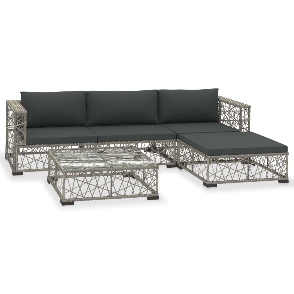 Set Divani da Giardino 5 pz con Cuscini in Polyrattan Grigio | homemem39