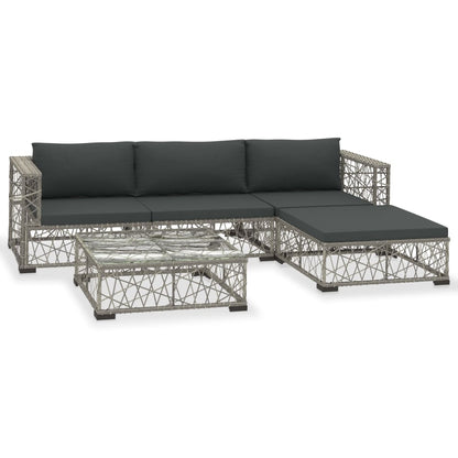 Set Divani da Giardino 5 pz con Cuscini in Polyrattan Grigio | homemem39