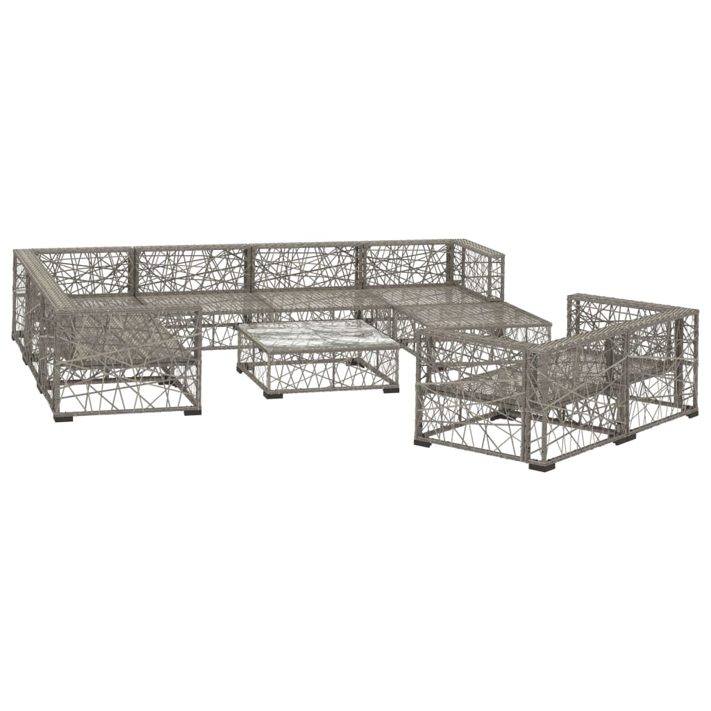 Set Divani da Giardino 10 pz con Cuscini in Polyrattan Grigio - homemem39