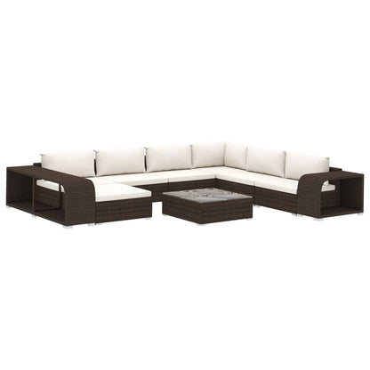 Set Divani da Giardino 10 pz con Cuscini in Polyrattan Marrone - homemem39