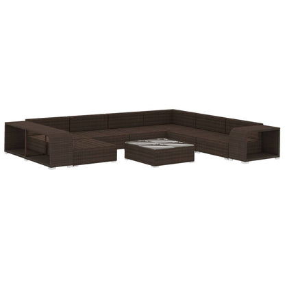 Set Divani da Giardino 10 pz con Cuscini in Polyrattan Marrone - homemem39